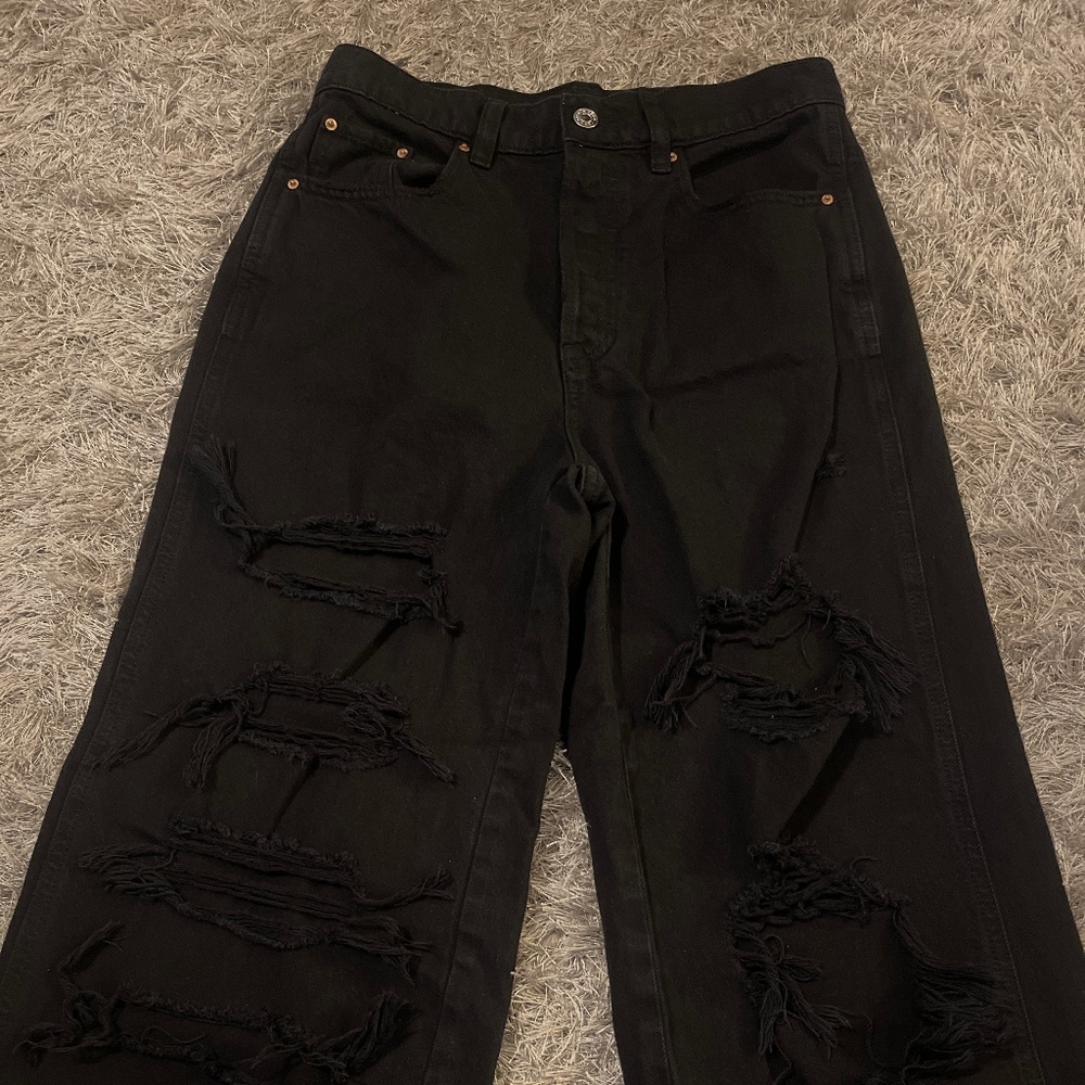 PacSun Black Goth Grunge Distressed High Rise Baggy Wide Leg Jeans - Picture 6 of 8